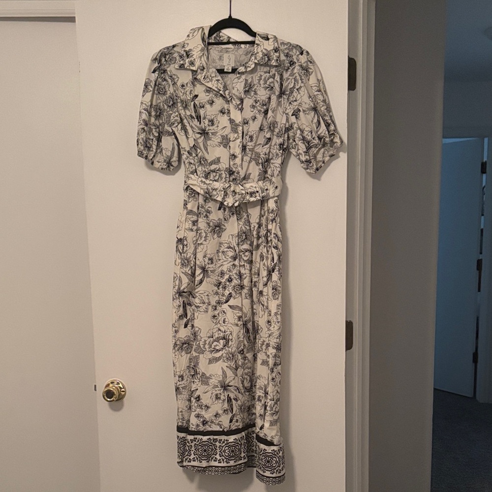 Joie Black and White Floral Midi Dress